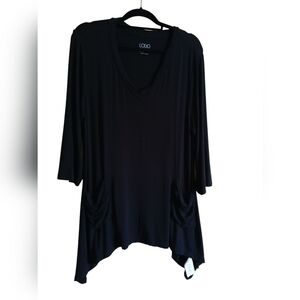 LOGO by Lori Goldstein Black Draped V-Neck Tunic with Pockets